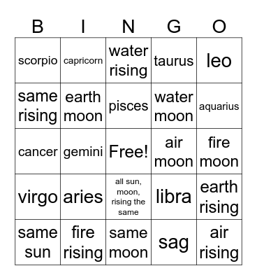 zodiac sign bingo Card