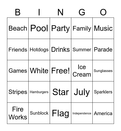 Wolfhome Fourth of July Bingo Card