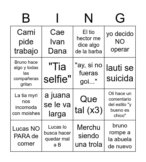 Hava Nahila Hava Bingo Card