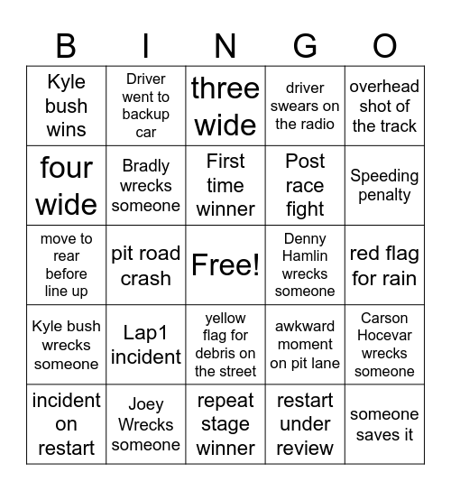 Nascar Chicago race 2025 Bingo Card