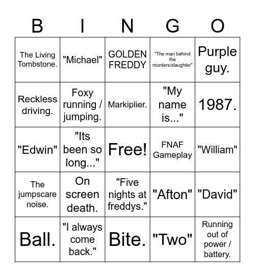 Fnaf2 movie2 bingo2 Bingo Card