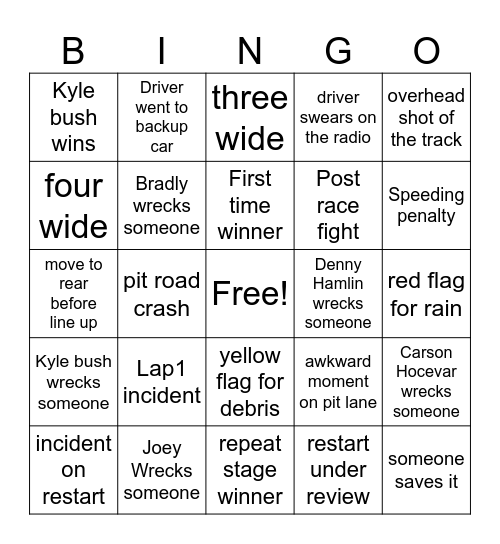 Nascar Chicago race 2025 Bingo Card