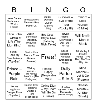 Movie Soundtrack Magic Bingo Card