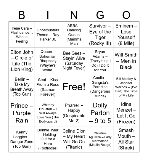 Movie Soundtrack Magic Bingo Card