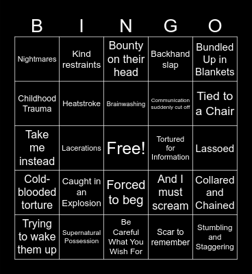 Blorbo Bad Things Happen Bingo Card