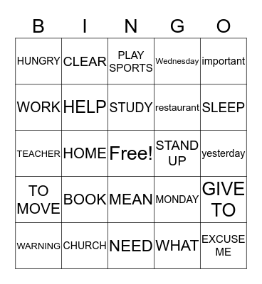 ASL Unit 2 Bingo Card