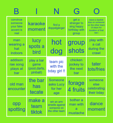 LUCY BDAY BINCHES!!! Bingo Card