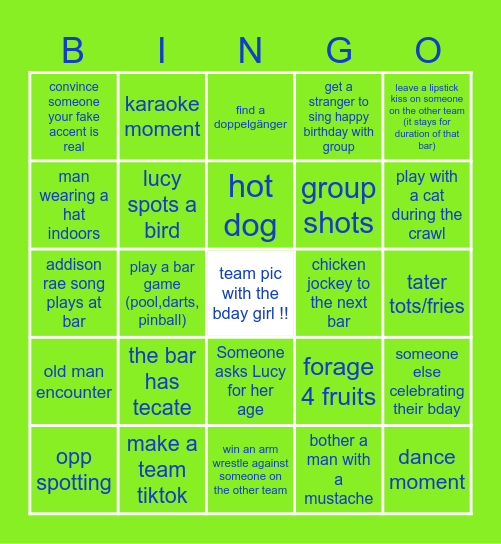 LUCY BDAY BINCHES!!! Bingo Card