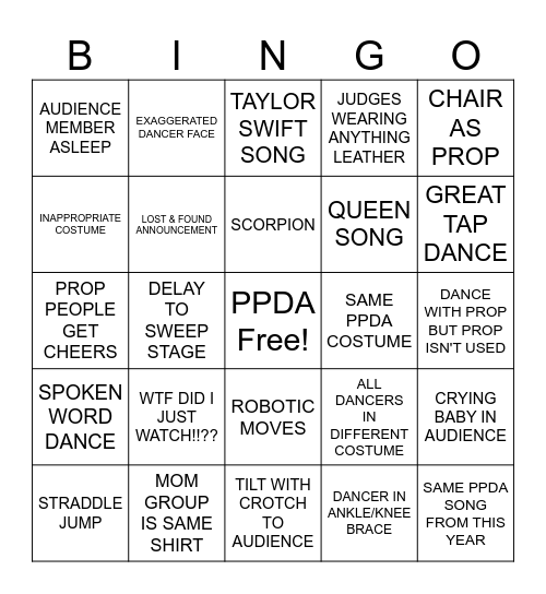 PPDA NATIONALS BINGO Card