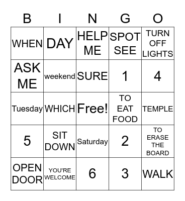 ASL UNIT 2 Bingo Card