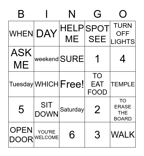 ASL UNIT 2 Bingo Card