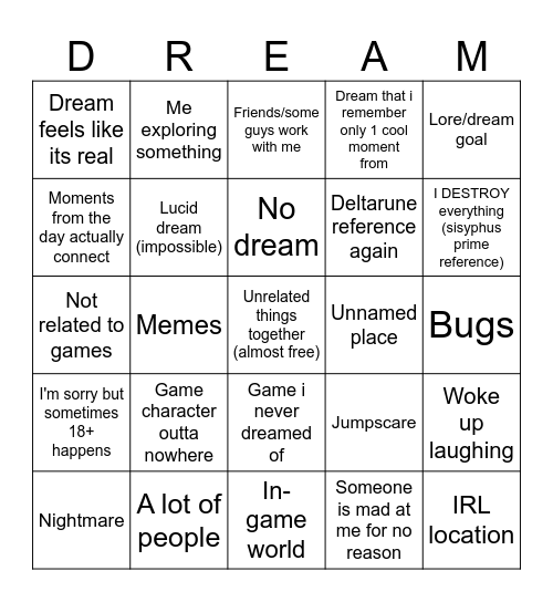 Dream bingo Card