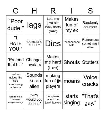 Boyfriend Bingo Card