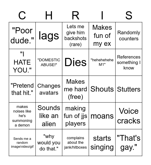 Boyfriend Bingo Card