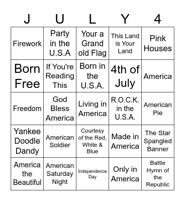 4th of July Bingo Card