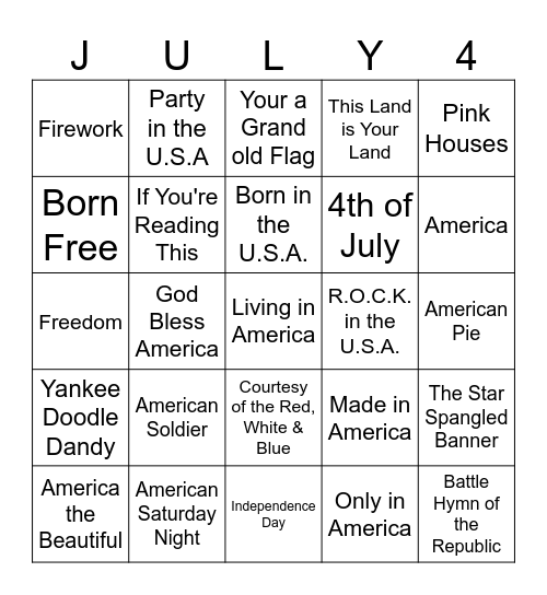 4th of July Bingo Card