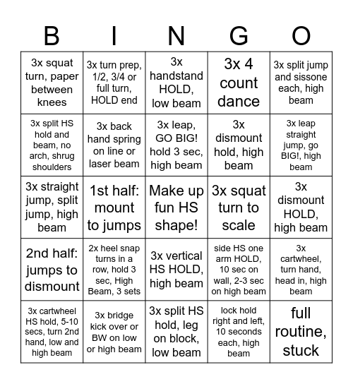 Level 4 Gymnastics Bingo! Bingo Card