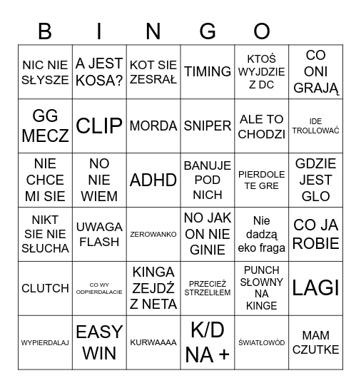 BINGO ŁYSEGO Bingo Card