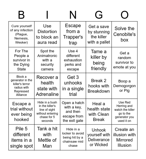 Rex's DBD Bingo (Survivor 2025) Bingo Card