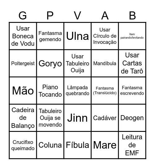 Phasmophobia - 2025 Bingo Card