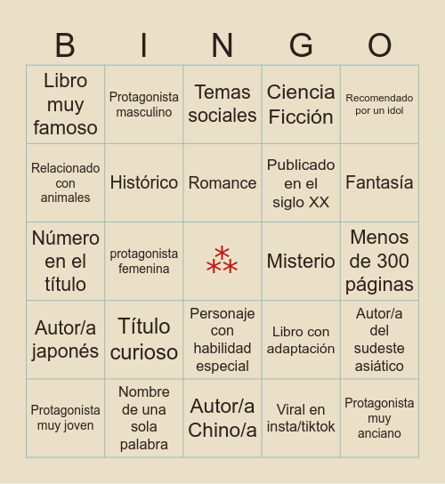 Asia en Letras Bingo Card