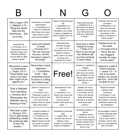 Faithful Steward BINGO Card