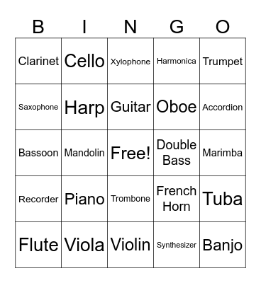 บิงโกเครื่องดนตรีสากล Bingo Card