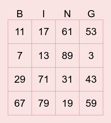 Mathematics Bingo Card