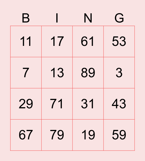 Mathematics Bingo Card