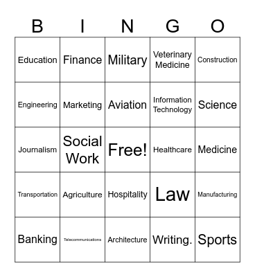Bingo Career Vocabs Bingo Card