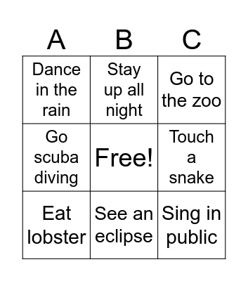 Things I have done Bingo Card