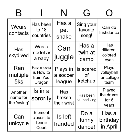 Find Someone Who: Bingo Card
