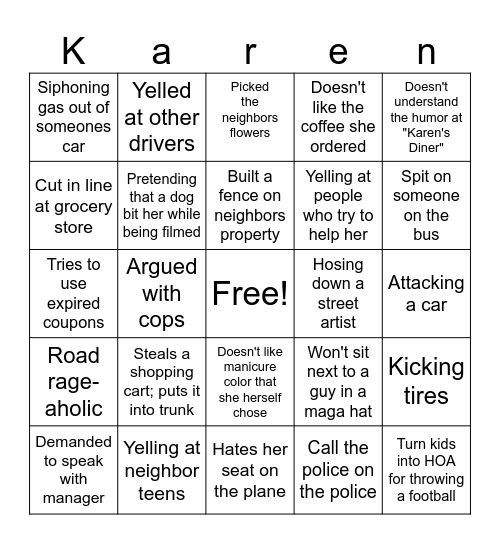 You Tube "Not Really a Karen"  Video Bingo Card