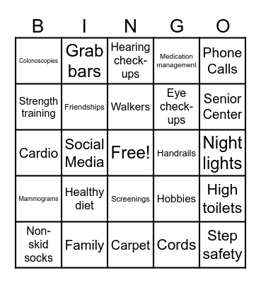 Senior Center Bingo Card