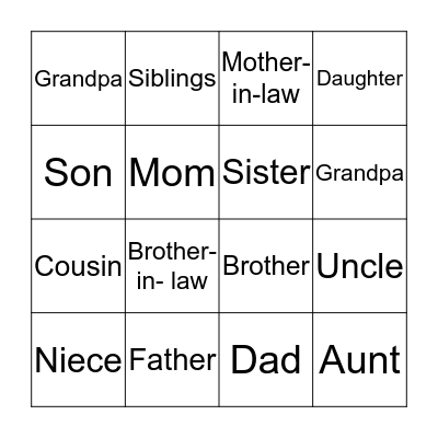 Family Names Bingo Card