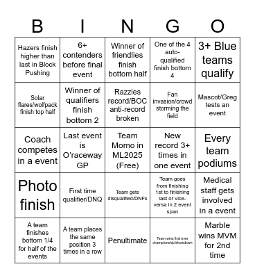 Marble League 2025 Bingo Card