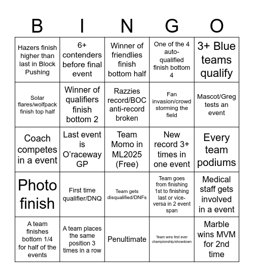 Marble League 2025 Bingo Card