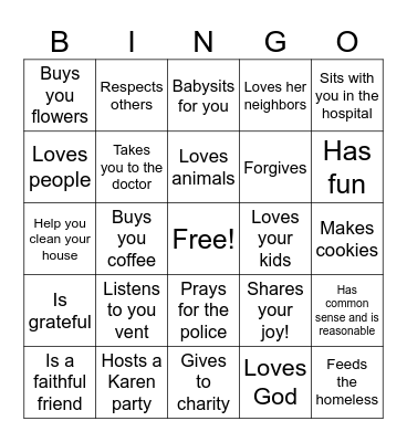 REAL Karen Bingo Card