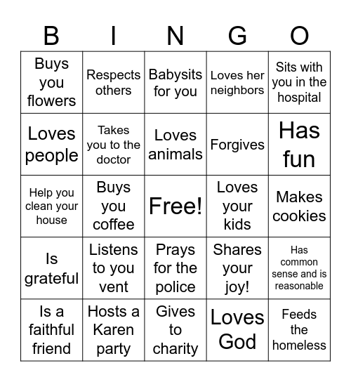 REAL Karen Bingo Card