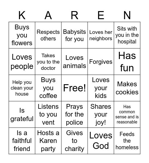 REAL Karen Bingo! Bingo Card