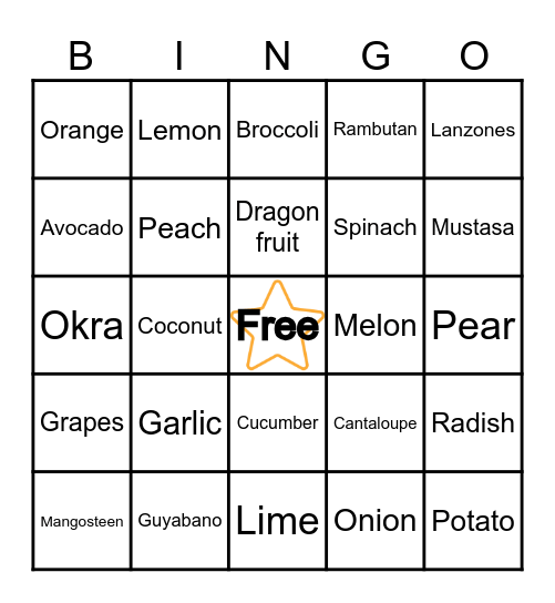 N      U     T     R     I Bingo Card