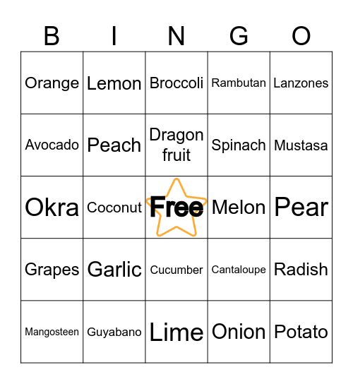 N     U     T     R     I Bingo Card