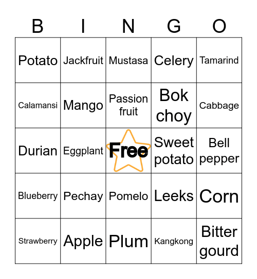 N     U     T     R     I Bingo Card