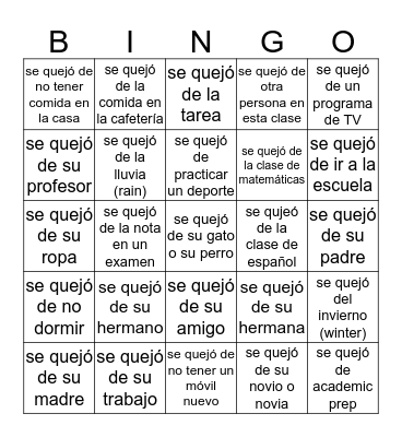 Se quejó BINGO Card