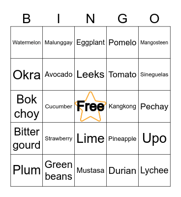 N     U     T     R     I Bingo Card