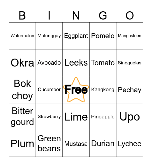 N     U     T     R     I Bingo Card