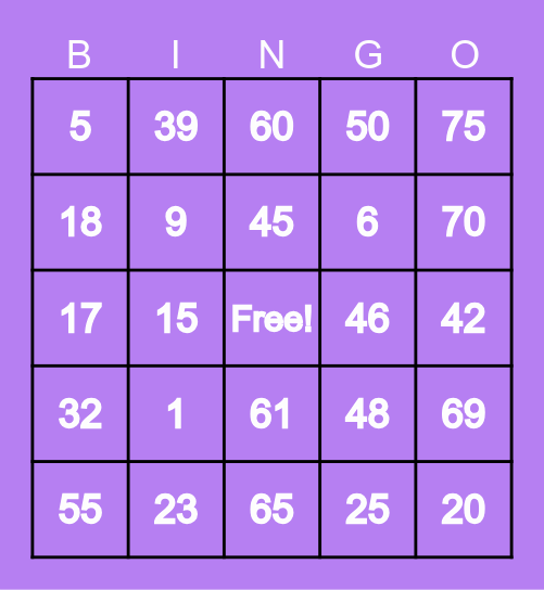 Number Bingo 1-75 Bingo Card