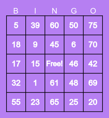 Number Bingo 1-75 Bingo Card