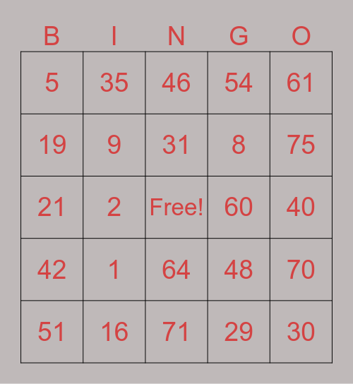 Untitled Bingo Card