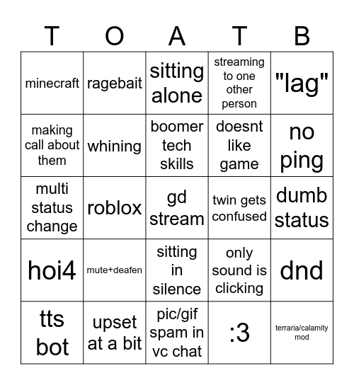 VC bingo v2 Bingo Card